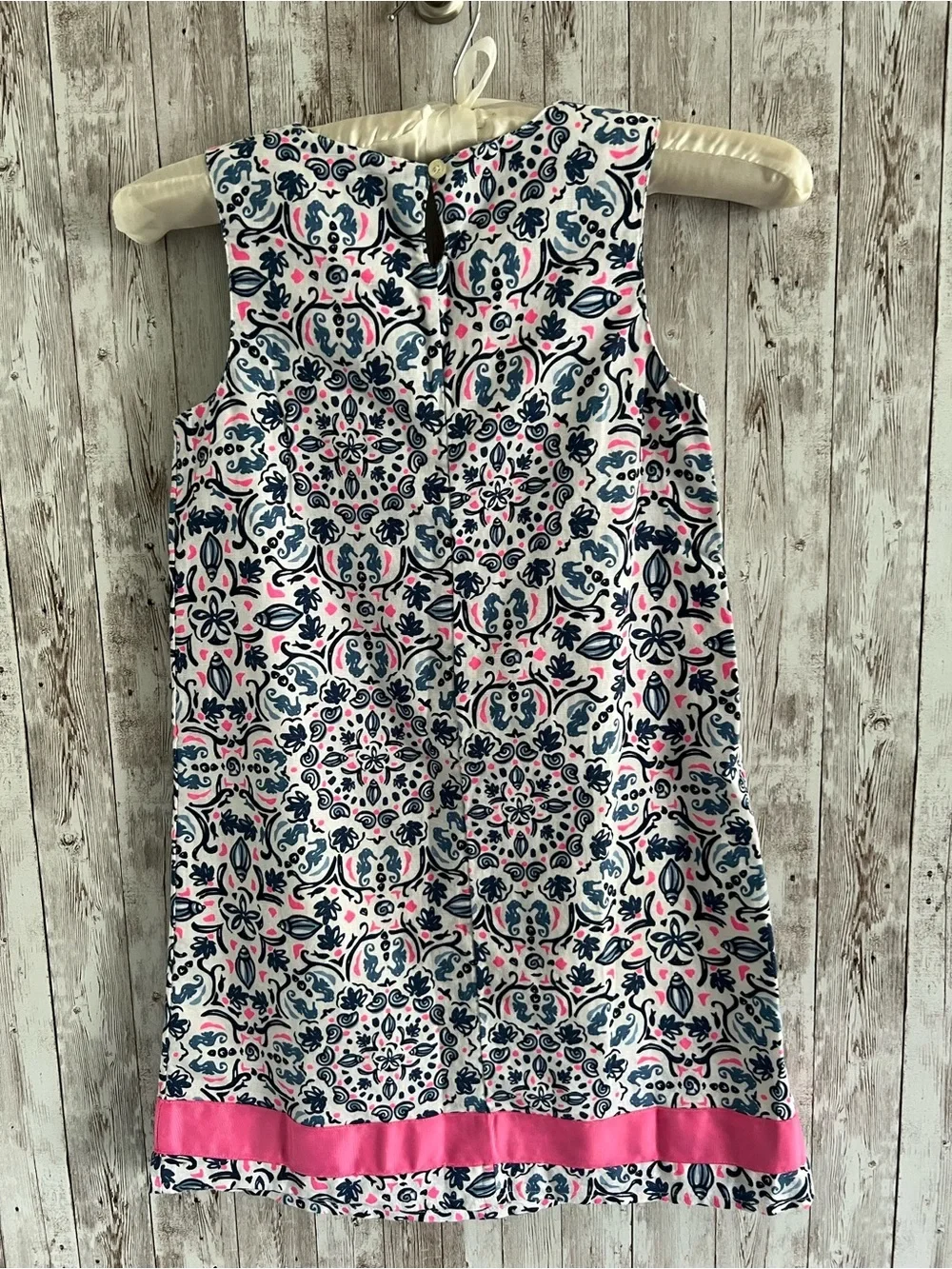 Vineyard Vines Girls White Navy and Pink Printed Nautical Seashell Linen Dress 8